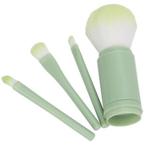 (Green)Makeup Powder Brush Set Nail Dust Remover Retractable W/Lid Fiber AGS