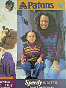 Patons 0929 family SPEEDY KNITS 12 quick easy designs 32pg booklet 1999 - Picture 1 of 10