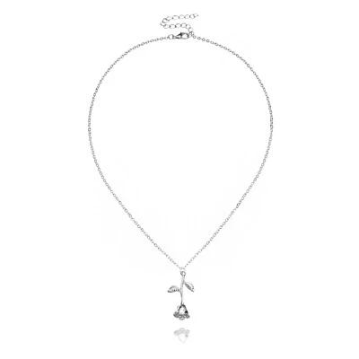 925 Placcato Argento Fiore Rosa Pendente Catena Lucente Matrimonio Collana Gift - Immagine 1 di 4