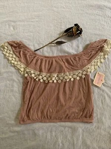 Neu mit Etikett Love Wins schulterfreies Damen-Shirt Oberteil Größe XL rosa mauve cropped - Bild 1 von 8