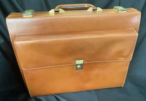 Rona Natural Leather Briefcase with File Section Tan Hard Case Spain Vintage - Picture 1 of 13