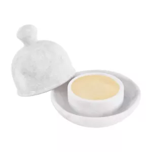 Plato de mantequilla de mármol con tapa blanco de 6""x5,5"" pulgadas contenedor de almacenamiento de mantequilla hecho a mano - Imagen 1 de 7