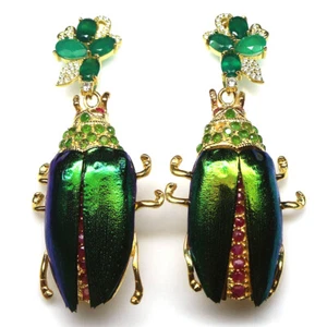 Piedras Ágata, Rubí, Esmeralda Joya Escarabajo Broche Alas / Pendientes 925 - Imagen 1 de 4