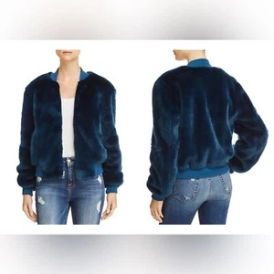 Elizabeth And James Blue Ellington Faux Fur Ribbed Trim Bomber Jacket Size XS - Picture 1 of 13