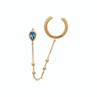 Boucle d'oreille en Plaqué Or 18 carats et Zirconium Bleu Goutte - Chaine Bague - Photo 1/4