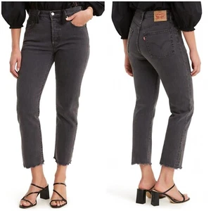 Levis 501 Original Cropped Jeans Women Size 29 x 26 Black Straight Scalloped NEW - Picture 1 of 14