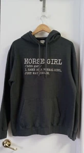 Port & Company "Horse Girl" Hoodie Sweatshirt Grey Size L - Picture 1 of 5