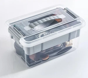 Clear Plastic Storage Box Large Stacking Container With Snap Lid Organiser Tray - Picture 1 of 21
