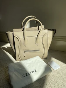 CELINE AUTHENTIC MINI LUGGAGE HANDBAG IN DRUMMED CALFSKIN BEIGE RETAIL $3100 USD - Picture 1 of 10