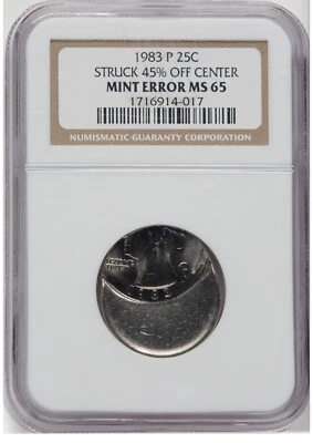 ER381 1983-P 25C Washington Quarter Dollar -- Struck 45% Off Center -- NGC MS65 - Image 1 of 2