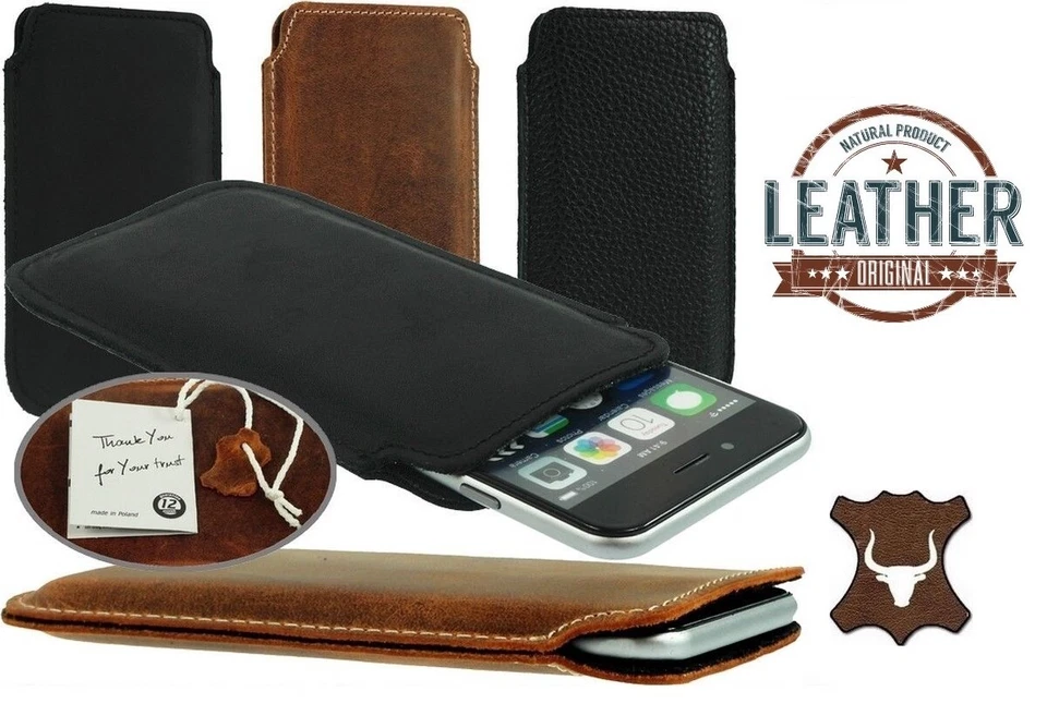 SLIM POCKET CASE COVER MADE OF GENUINE LEATHER SLEEVE POUCH FOR MOBILE PHONES - Image 1 of 4