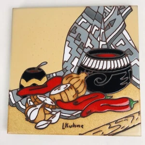 Earthtones Pottery Tile Trivet Southwestern Blanket Cooking Artist L Kuhne 1984 - Picture 1 of 4