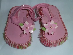 VINTAGE GYMBOREE BABY INFANT GIRL PINK GREEN STRAW FLOWER SANDALS SHOES HULA 1 2 - Picture 1 of 2