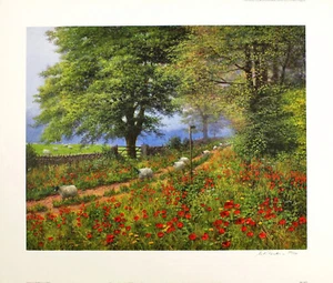 Bill Makinson ""Sheepwalk Lane"" limitierte Auflage signiert grüner Kunstdruck - Bild 1 von 2