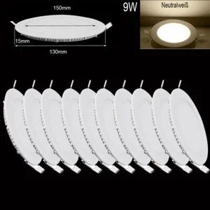 10 x pannello LED 9 W faretto da incasso plafoniera piatta lampada da parete bianco neutro rotondo - Foto 1 di 10