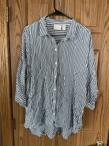 Chicos Size 3 Button Down Shirt Stripe VGUC  - Picture 1 of 15