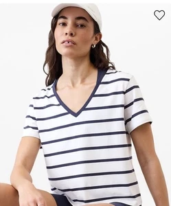 athleta essential v-neck tee T Shirt Stripes Sz Medium - Picture 1 of 8