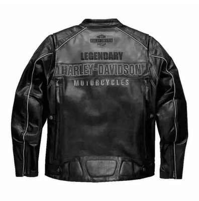 Harley Men Black Cowhide Leather Motorcycle Jacket Biker Style Cruiser Outerwear - Image 1 of 3