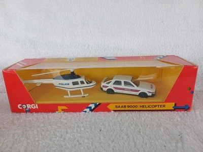 Corgi C77 Saab 900 & Helicopter Police Livery Twin Pack Set From 1990 - Image 1 of 4