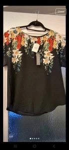 Oasis Black Floral Blouse 12 Bnwt - Picture 1 of 5