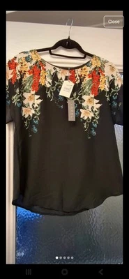 Oasis Black Floral Blouse 12 Bnwt - Image 1 of 4