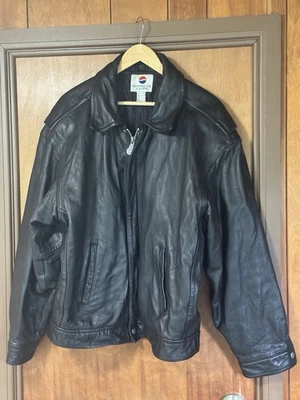 Black Leather Jacket Pepsi Bomber Jacket Vintage 1990s Size L - Image 1 of 4