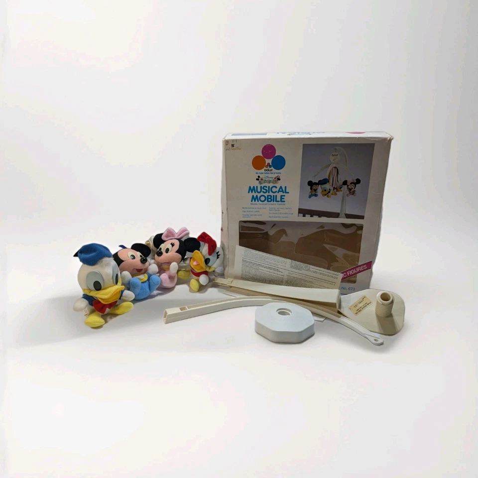  Disney Dolly Babies Musical Mobile Vtg  #673 Tested Works Plush Mickey Mouse  - Image 1 of 4