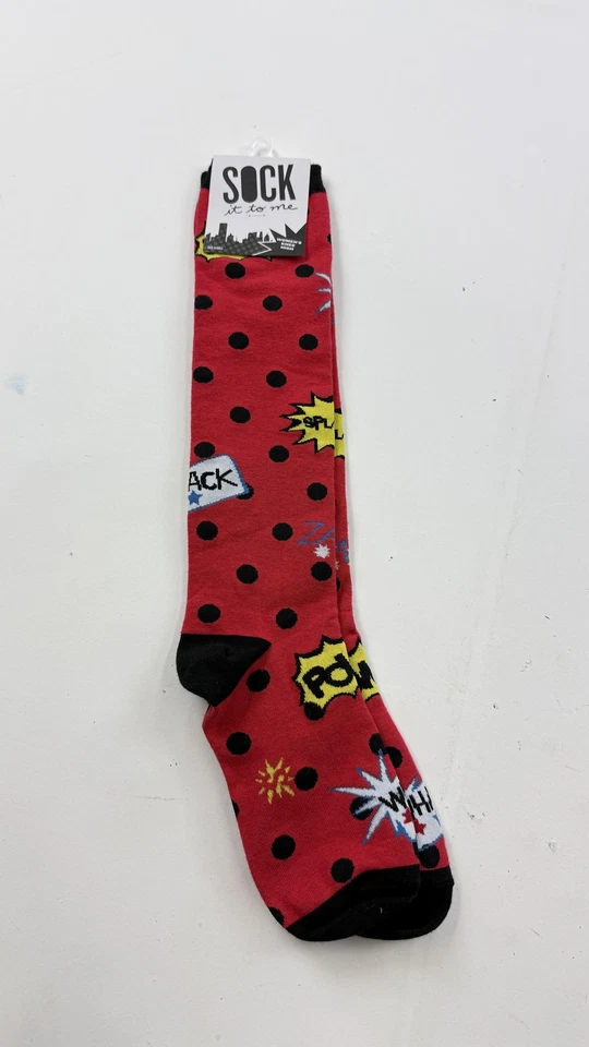 Calcetines Sock It To Me para mujer talla única rojos negros hasta la rodilla cómic WHACK POW dibujos animados Foto 1 de 4