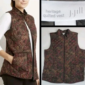 J. Jill Heritage Quilted Vest Full Zip Harvest Paisley Women Size XL - Picture 1 of 14