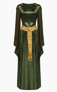 Costume vestito abito con cappuccio Medevil velluto schiacciato verde SCA LARP M - Foto 1 di 10