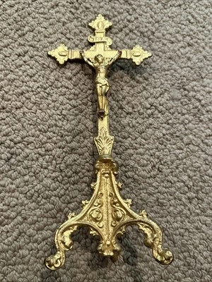 Antiguo Monasterio Victoriano Altar de Pie Tallado Crucifijo Cruz Jesús Foto 1 de 4