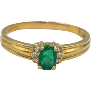 18k Yellow Gold 0.36CT Diamond and Emerald Ring Size 10 - Picture 1 of 5