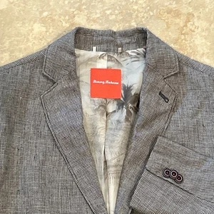 Tommy Bahama Blazer Uomo Piccolo Grigio Piede di Poule Lino Irlandese 2 Bottoni Cappotto Sportivo - Foto 1 di 12