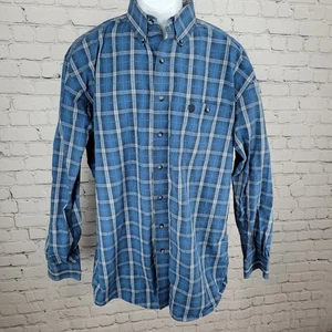 Wrangler George Straight Blue Plaid Cowboy Button Down Long Sleeve Shirt Size LT - Picture 1 of 12