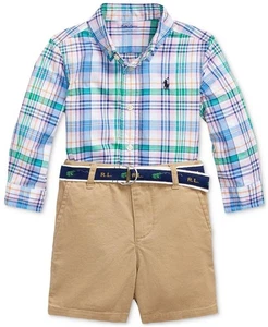 NUEVO CON ETIQUETAS Polo Ralph Lauren Multicolor Bebé Niños Camisa y Pantalones a Cuadros 3M yoc0721 - Imagen 1 de 2