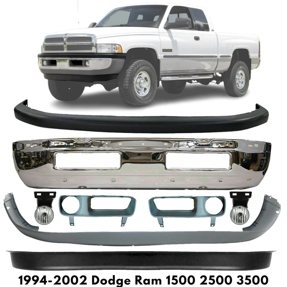 Front Bumper Chrome & Fog Lights Kit For 1994-2002 Dodge Ram 1500 2500 3500 Foto 1 de 4
