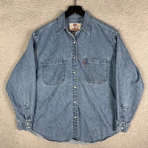 Vintage Levi’s Pearl Button Western Shirt Women's Medium 90's Red Tab Blue Jean - Picture 1 of 7