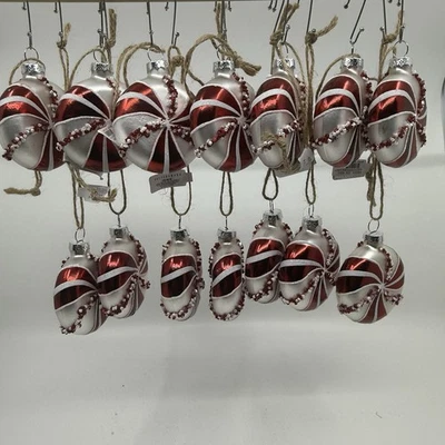 Lote de 14 adornos de caramelo de menta de vidrio mercurio Pottery Barn Foto 1 de 4