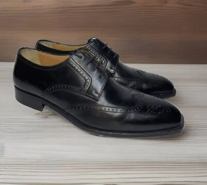 A Testoni size 9 black wingtip dress shoes oxford business wedding formal dress - Picture 1 of 7