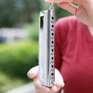 16 Hole 64 Chromatic Blues Harmonica Sliver With Carrying Box Mouth Oragan C Key - Picture 1 of 12