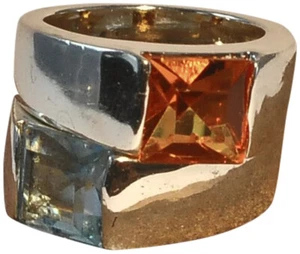 JOSEPH ESPOSITO, SKY BLUE  OR TOPAZ SQUARE CRYSTAL CENTER SILVER RING, STACKABLE - Picture 1 of 8