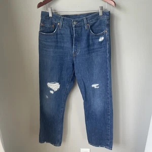 Levi’s 501 Womens Distressed Denim Jeans Size 29W 26L Button Down Fly Straight - Picture 1 of 14