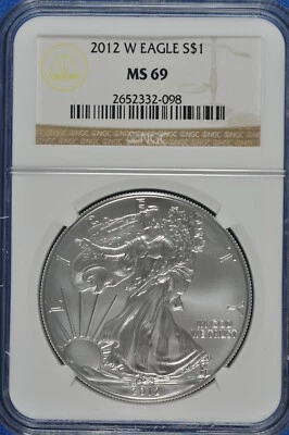 2012 W Burnished $1 Silver Eagle NGC MS 69 (Brown Label) - Image 1 of 2