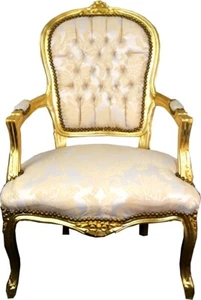 Casa Padrino Barock Salon Stuhl Creme Muster / Gold - Antik Look Möbel - Bild 1 von 1