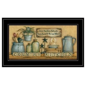PRIMITIVE PRINT *~COUNTRY KITCHEN~* 5 1/2" x 9 1/2" black frame - Picture 1 of 2