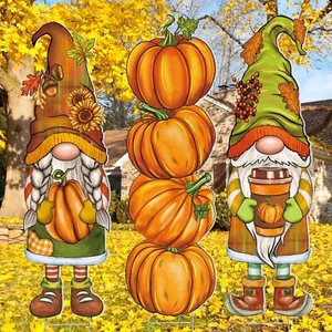 3 Pcs Fall Yard Sign Gnome Yard Decor with Stakes 32 x 10 Inch Autumn Harvest... - Picture 1 of 7