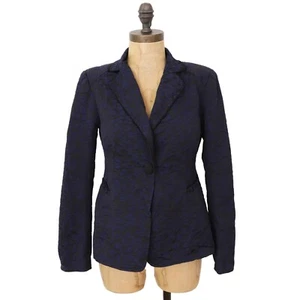 NANETTE LEPORE Leopard Leo Jacquard Blazer 4 Victorian Designer Navy Blue EUC A2 - Picture 1 of 6