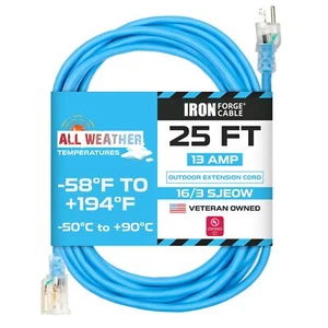 Iron Forge Cable 25 Ft All Weather Extension Cord - Stays Flexible in Extreme... - Picture 1 of 7