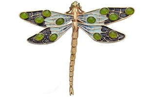 Erwin Pearl Dragonfly Brooch Statement Blue, Green Enamel Rhinestone Pin, Signed - Picture 1 of 8