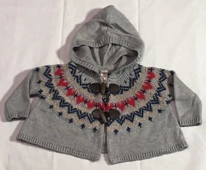 Oshkosh Cardigan Hoodie Girls 9-12 Months Long Sleeve Fair Isle Casual Gray - Picture 1 of 13